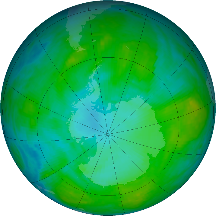 Antarctic ozone map for 17 January 1992